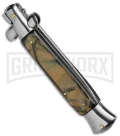 9.5" Anomaly Stiletto Caramel Swirl Automatic Knife - Bayo Satin Plain -Best Knife Shop 9.5in Anomaly Stiletto Caramel Swifl Bayo Satin WNS A155CR BP 20257 jr side large