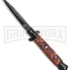 9" Anomaly Stiletto Red Skull Automatic Knife - Bayonet Black Plain -Best Knife Shop 9in Anomaly Stiletto Red Skull Bayo Black Plain A150ZR BP 23751 jr large