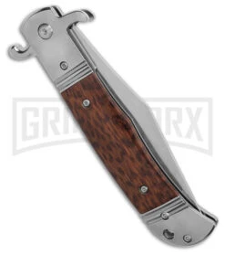 Italia 9" CZ Snakewood Bolster Release Automatic Knife - Satin Plain -Best Knife Shop 9in CZ Bolster Release AK Snakewood 4in Satin BHQ 180885 td side large
