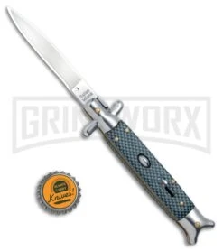 9" Sharksfin Stiletto Sim Carbon Fiber Automatic Knife - Satin Plain -Best Knife Shop 9in Sharksfin Stiletto Sim CF Satin Plain GBS26 BP 17238 jr bottlecap large