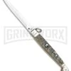 A.G.A. Campolin 9" Ram Horn Sicilian Ring Pull Automatic Knife - Bayonet -Best Knife Shop AGA Camplin 9in Sicilian Ring Pull Auto Ram Horn Satin Bayo BHQ 100997 jr large
