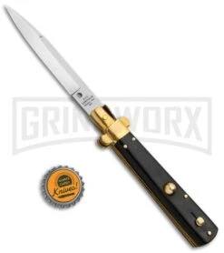 AGA Campolin 10" Italian Frosolone Picklock Brass/Ebony Automatic Knife - Bayo -Best Knife Shop AGA Campolin 10in Italian Frosolone Picklock Brass Ebony AutoKnife Bayo GX 32102 jr bottlecap large
