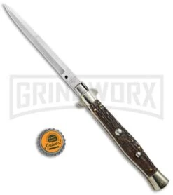 AGA Campolin 11" Italian Picklock Stag Horn Automatic Knife - Bayonet 2018 -Best Knife Shop AGA Campolin 11in picklock Stilletto Stag Horn BHQ 67468 jr bottlecap 2 large