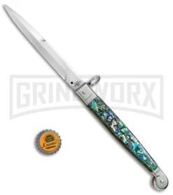 A.G.A. Campolin 9" Abalone Sicilian Ring Pull Automatic Knife - Bayonet -Best Knife Shop AGA Campolin 12in Sicilian Lever Lock Ring Pull Abalone Bayonet BP 27798 jr bottlecap large