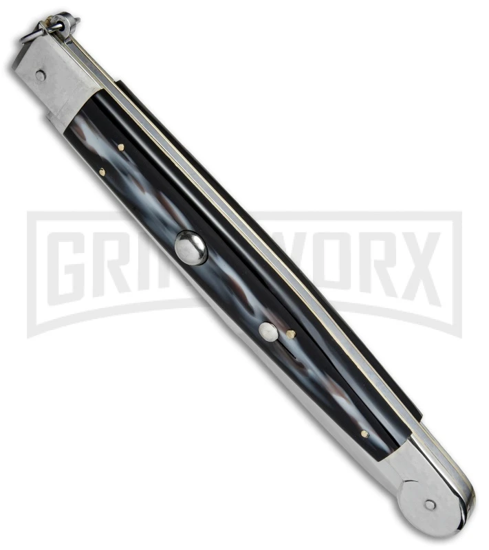 A.G.A. Campolin 16" Sim Horn Sicilian Ring Pull Automatic Knife - Satin Plain 4 A.G.A. Campolin 16" Sim Horn Sicilian Ring Pull Automatic Knife - Satin Plain - Image 2