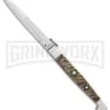 A.G.A. Campolin 16" Ram Horn Sicilian Ring Pull Automatic Knife - Bayonet 2 A.G.A. Campolin 16" Ram Horn Sicilian Ring Pull Automatic Knife - Bayonet -Best Knife Shop AGA Campolin 16in Sicilian Ring Pull Auto Ram Horn Satin Bayo BHQ 87416 er large