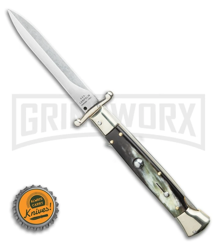 AGA Campolin 9" Italian Stiletto Swinguard Dark Horn Automatic Knife - Dagger 6 AGA Campolin 9" Italian Stiletto Swinguard Dark Horn Automatic Knife - Dagger - Image 4