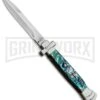 A.G.A. Campolin 9" Maltese Cross Abalone Stiletto Automatic Knife - Bayo Satin -Best Knife Shop AGA Campolin 9in Bayo Italian Stiletto Auto Abalone Satin BP 28947 jr large