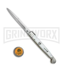 A.G.A. Campolin 9" Sicilian White Pearlex Picklock Automatic Knife - Bayonet -Best Knife Shop AGA Campolin 9in Sicilian White Pearlex Picklock Bayo BP 19446 jr bottlecap large