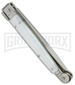 A.G.A. Campolin 9" Sicilian White Pearlex Picklock Automatic Knife - Bayonet -Best Knife Shop AGA Campolin 9in Sicilian White Pearlex Picklock Bayo BP 19446 jr side large