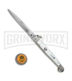 A.G.A. Campolin 9" Sicilian Ring Pull White Pearlex Automatic Knife - Bayonet 11 A.G.A. Campolin 9" Sicilian Ring Pull White Pearlex Automatic Knife - Bayonet -Best Knife Shop AGA Campolin 9in Sicilian White Pearlex Ring Pull Bayo BP 19445 jr bottlecap large