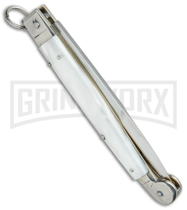 A.G.A. Campolin 9" Sicilian Ring Pull White Pearlex Automatic Knife - Bayonet 6 A.G.A. Campolin 9" Sicilian Ring Pull White Pearlex Automatic Knife - Bayonet - Image 4