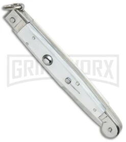 A.G.A. Campolin 9" Sicilian Ring Pull White Pearlex Automatic Knife - Bayonet 9 A.G.A. Campolin 9" Sicilian Ring Pull White Pearlex Automatic Knife - Bayonet -Best Knife Shop AGA Campolin 9in Sicilian White Pearlex Ring Pull Bayo BP 19445 jr spine large