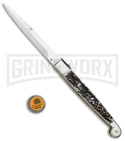 A.G.A. Campolin 12" Brazilian Stag Sicilian Picklock Automatic Knife - Bayonet -Best Knife Shop AGA Campolin Brazilian Stag Sicilian Picklock Bayo BP 16455 jr bottlecap large