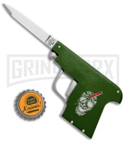 AGA Campolin Green Automatic Gun Knife - Satin Plain -Best Knife Shop AGA Campolin Gun Knife Auto Green Satin CEM PIS GREEN GX 33939 jr bottlecap large