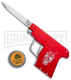 AGA Campolin Red Automatic Gun Knife - Satin Plain -Best Knife Shop AGA Campolin Gun Knife Auto Red Satin CEM PIS RED GX 33940 jr bottlecap large