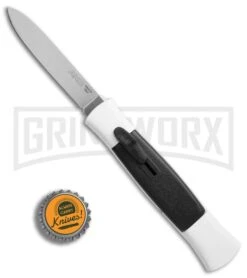AKC 077 Concord White/Black OTF Automatic Knife - Flat Satin Plain -Best Knife Shop AKC 077 concord white black satin flat BHQ 52355 er bottlecap large
