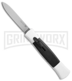 AKC 077 Concord White/Black OTF Automatic Knife - Flat Satin Plain