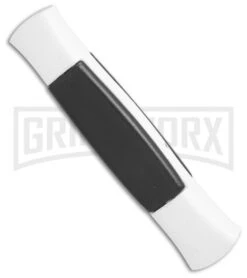 AKC 077 Concord White/Black OTF Automatic Knife - Flat Satin Plain -Best Knife Shop AKC 077 concord white black satin flat BHQ 52355 er spine large