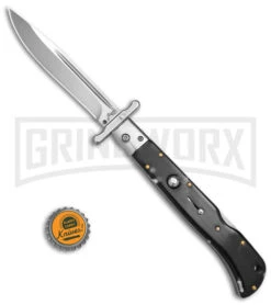 Italian Style 11" Roma Marbled Black Swinguard Stiletto Knife - Polished Plain 9 Italian Style 11" Roma Marbled Black Swinguard Stiletto Knife - Polished Plain -Best Knife Shop AKC 11in Roma Automatic Swinguard Drop Point Black Marble 4in Polished BHQ 164940 td size large