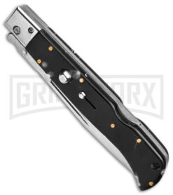 Italian Style 11" Roma Marbled Black Swinguard Stiletto Knife - Polished Plain 7 Italian Style 11" Roma Marbled Black Swinguard Stiletto Knife - Polished Plain -Best Knife Shop AKC 11in Roma Automatic Swinguard Drop Point Black Marble 4in Polished BHQ 164940 td spine large