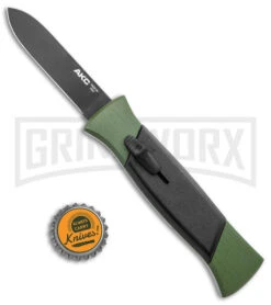 AKC 777 Blackfinger Green/Black OTF Automatic Knife - Black Plain -Best Knife Shop AKC 777 Blackfinger OTF Auto Green Black Black Flat BHQ 138920 jr bottlecap large
