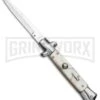 9" Anomaly Stiletto White Pearlex Automatic Knife - Satin Bayonet 2 9" Anomaly Stiletto White Pearlex Automatic Knife - Satin Bayonet -Best Knife Shop AKC 9in Stiletto White Pearlex Auto Bayo GX 37958 jr large