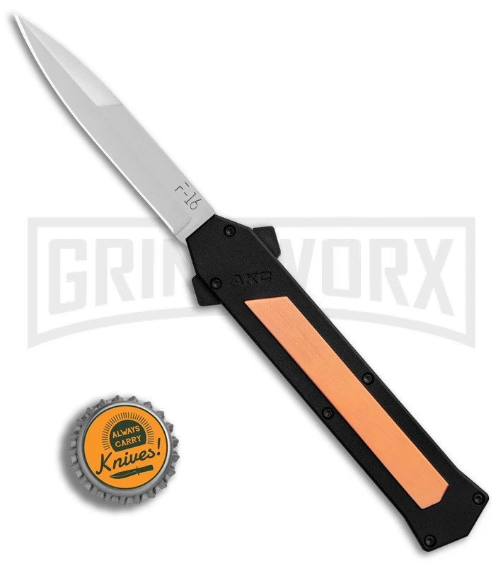 AKC F-16 Copper D/A OTF Automatic Knife - Bayo Satin Plain 6 AKC F-16 Copper D/A OTF Automatic Knife - Bayo Satin Plain - Image 4
