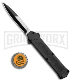 AKC F-16 Black D/A OTF Automatic Knife - Bayo Two Tone -Best Knife Shop AKC F 16 Black DA OTF Auto Bayo TT Plain BHQ 111245 jr bottlecap large