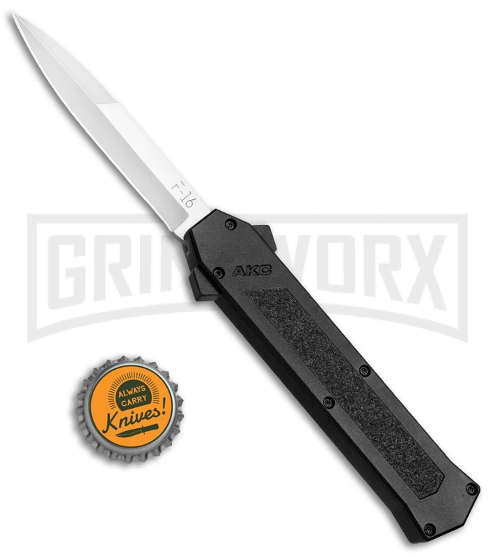 AKC F-16 Black D/A OTF Automatic Knife - Bayo Satin Plain 6 AKC F-16 Black D/A OTF Automatic Knife - Bayo Satin Plain - Image 4