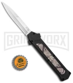 AKC F-16 Diamondback D/A OTF Automatic Knife - Bayo Satin Plain -Best Knife Shop AKC F 16 DA Bayo OTF Auto Diamondback Satin BHQ 131609 jr bottlecap large