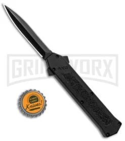 AKC F-16 Black D/A OTF Automatic Knife - Dagger Black Plain -Best Knife Shop AKC F 16 DA Dagger OTF Auto Black Black GX 33364 jr bottlecap large