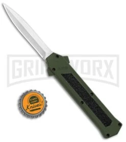AKC F-16 Green D/A OTF Automatic Knife - Dagger Satin Plain -Best Knife Shop AKC F 16 DA Dagger OTF Auto Green Satin BHQ 91965 jr bottlecap large