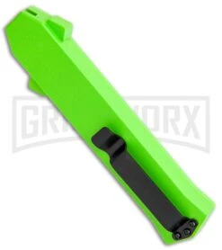 AKC F-16 Neon Green D/A OTF Automatic Knife - Dagger Satin Plain -Best Knife Shop AKC F 16 DA Dagger OTF Auto Neon Green Satin BHQ 113380 jr side large