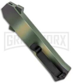 AKC F-16 OD Green Camo D/A OTF Automatic Knife - Bayo Satin Plain -Best Knife Shop AKC F 16 DA Dagger OTF Auto OD Green Camo Satin BHQ 125319 jr side large