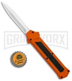 AKC F-16 Orange D/A OTF Automatic Knife - Dagger Satin Plain -Best Knife Shop AKC F 16 DA Dagger OTF Auto Orange Satin BHQ 91966 jr bottlecap large