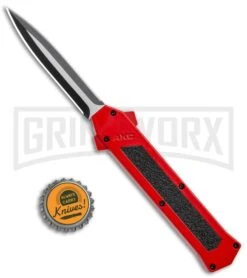 AKC F-16 Red D/A Dagger OTF Automatic Knife - Dagger Two Tone Plain -Best Knife Shop AKC F 16 DA Dagger OTF Auto Red TT BHQ 112389 jr bottlecap large