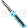 AKC F-16 Teal D/A OTF Automatic Knife - Dagger Two Tone Plain -Best Knife Shop AKC F 16 DA Dagger OTF Auto Teal TT BHQ 109160 jr large
