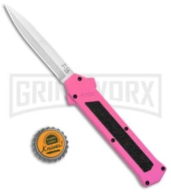AKC F-16 Pink D/A OTF Automatic Knife - Bayonet Satin Plain -Best Knife Shop AKC F 16 Pink DA OTF Auto Bayo Satin GX 37618 jr bottlecap large