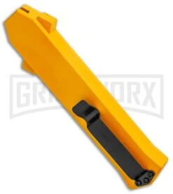 AKC F-16 Yellow D/A OTF Automatic Knife - Bayonet Satin Plain 8 AKC F-16 Yellow D/A OTF Automatic Knife - Bayonet Satin Plain -Best Knife Shop AKC F 16 Yellow DA OTF Auto Bayo Satin GX 37617 jr side large