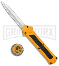 AKC F-16 Yellow D/A OTF Automatic Knife - Dagger Satin Plain -Best Knife Shop AKC F 16 Yellow DA OTF Auto Dagger Satin GX 37626 jr bottlecap large