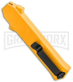 AKC F-16 Yellow D/A OTF Automatic Knife - Dagger Satin Plain -Best Knife Shop AKC F 16 Yellow DA OTF Auto Dagger Satin GX 37626 jr side large