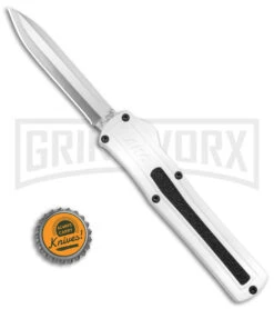 AKC F-20 White D/A OTF Automatic Knife - Spear Point Satin Plain -Best Knife Shop AKC F 20 D A Spear Point OTF AK White Aluminium 3in Satin BHQ 158200 td size large