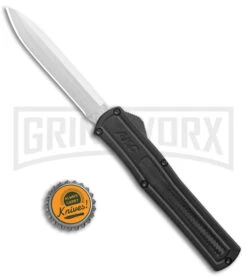 AKC F-20 Black CF D/A OTF Automatic Knife - Spear Point Satin Plain -Best Knife Shop AKC F 20 DA Dagger OTF Auto Black CF Satin BHQ 140496 jr bottlecap large