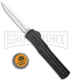 AKC F-20 Black D/A OTF Automatic Knife - Dagger Satin Plain -Best Knife Shop AKC F 20 DA Dagger OTF Auto Black CF Satin BHQ 141100 jr bottlecap large