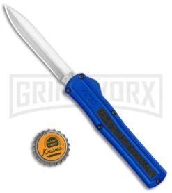 AKC F-20 Blue D/A OTF Automatic Dagger Knife - Satin Plain -Best Knife Shop AKC F 20 DA Dagger OTF Auto Blue Satin BHQ 141098 jr bottlecap 2 large