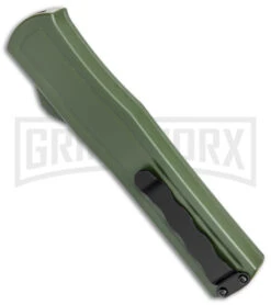 AKC F-20 OD Green Aluminum D/A OTF Automatic Knife - Dagger Black Plain -Best Knife Shop AKC F 20 DA Dagger OTF Auto OD Green Black BHQ 146285 jr side large