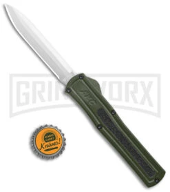 AKC F-20 OD Green D/A OTF Automatic Knife - Satin Plain -Best Knife Shop AKC F 20 DA Dagger OTF Auto OD Green Satin BHQ 140493 jr bottlecap large