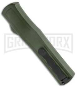 AKC F-20 OD Green D/A OTF Automatic Knife - Satin Plain -Best Knife Shop AKC F 20 DA Dagger OTF Auto OD Green Satin BHQ 140493 jr side large