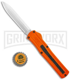 AKC F-20 Orange D/A OTF Drop Point Automatic Knife - Satin Plain -Best Knife Shop AKC F 20 DA Dagger OTF Auto Orange Satin BHQ 140491 jr bottlecap large